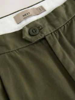 Vert kaki - Pantalons chinos extensibles à double pli