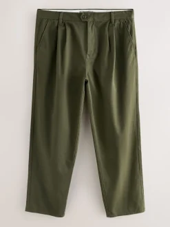 Vert kaki - Pantalons chinos extensibles à double pli