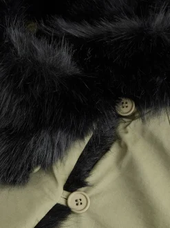 Vert kaki - Parka avec bordure contrastée en fausse fourrure