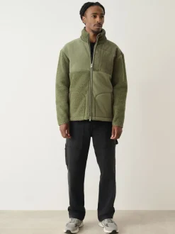 Vert kaki - Polaire à col zippé en velours côtelé