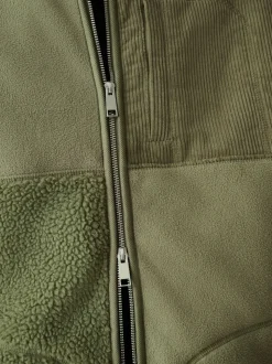 Vert kaki - Polaire à col zippé en velours côtelé