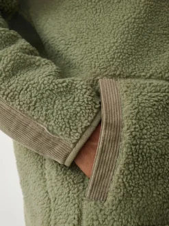 Vert kaki - Polaire à col zippé en velours côtelé