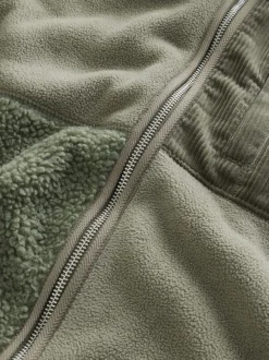 Vert kaki - Polaire à col zippé en velours côtelé