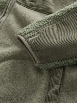 Vert kaki - Polaire à col zippé en velours côtelé