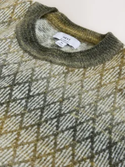 Vert kaki - Pulls décontractés à col rond à motif ombre losanges texturé en laine