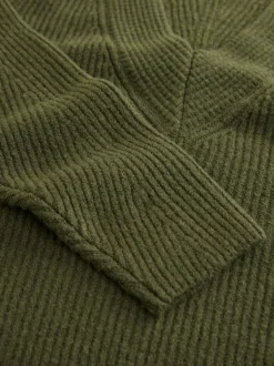 Vert kaki - Robe mi-longue très douce à col en V en laine