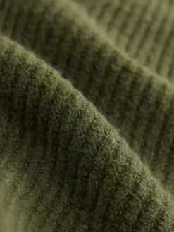 Vert kaki - Robe mi-longue très douce à col en V en laine