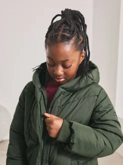 Vert kaki - Résistant à la douche Faux Fur Lined À capuche Doudounes (3-16yrs)