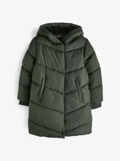 Vert kaki - Résistant à la douche Faux Fur Lined À capuche Doudounes (3-16yrs)