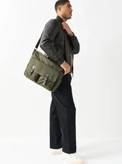 Vert kaki - Sac en coton ciré Messenger