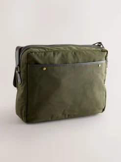 Vert kaki - Sac en coton ciré Messenger