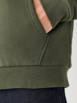 Vert kaki - Sweat à capuche zippé doublé en polaire en peau de mouton