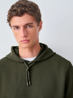 Vert kaki - Sweat à capuche texturé