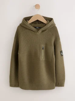 Vert kaki - Sweat-shirt à capuche en maille utilitaire (3-16ans)