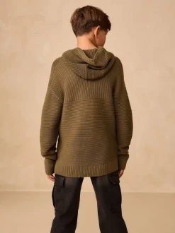 Vert kaki - Sweat-shirt à capuche en maille utilitaire (3-16ans)