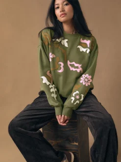 Vert kaki - Sweat-shirt avec détails appliqués