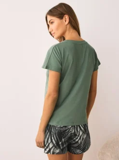 Vert kaki palmier - Ensemble pyjama short