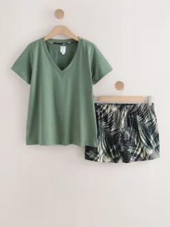 Vert kaki palmier - Ensemble pyjama short