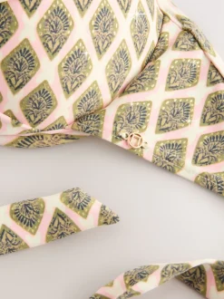 Vert kaki/Cream Woodblock à la feuille d'aluminium - Haut de bikini rembourré plongeant avec armatures rembourré