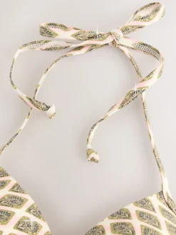 Vert kaki/Cream Woodblock à la feuille d'aluminium - Haut de bikini rembourré plongeant avec armatures rembourré