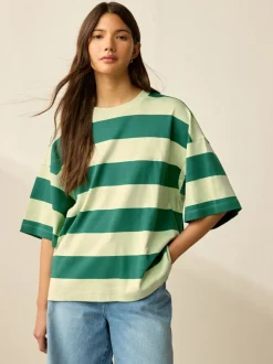 Vert Monochrome - T-shirt oversize décontracté boxy épais à col ras du cou