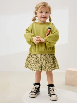 Vert motif carrot - Robe sweat à jupe en maille (3mois7ans)