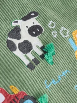 Vert motif ferme - Ensemble salopette et body en velours côtelé (0mois-2ans)