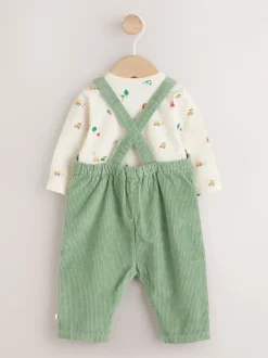 Vert motif ferme - Ensemble salopette et body en velours côtelé (0mois-2ans)