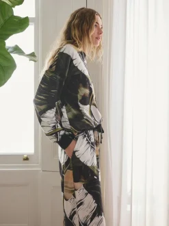 Vert motif feuilles - Pyjama confortable à manches longues