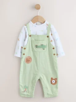 Vert motif safari Animal - Ensemble salopette et body en sergé pour bébé (0mths-2yrs)