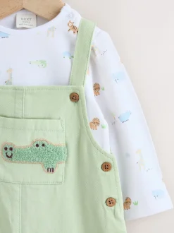 Vert motif safari Animal - Ensemble salopette et body en sergé pour bébé (0mths-2yrs)