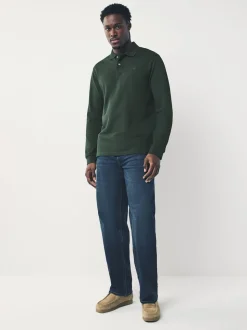 Vert olive - Ajustement régulier - Polo à manches longues en piqué