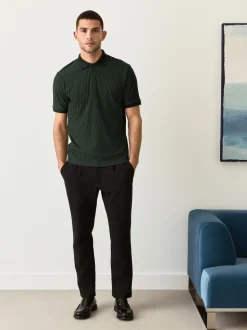 Vert olive - Ajustement régulier - Polo habillé en jacquard