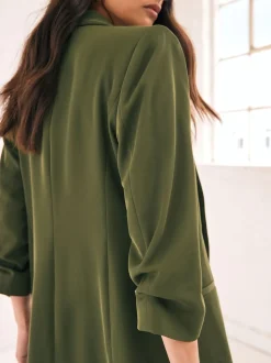Vert olive - Blazer décontracté à manches froncées