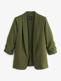 Vert olive - Blazer décontracté à manches froncées
