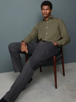 Vert olive - Chemise élégante douce au toucher à manches longues