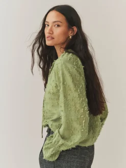 Vert olive - Chemisier Tufty en jacquard à manches longues