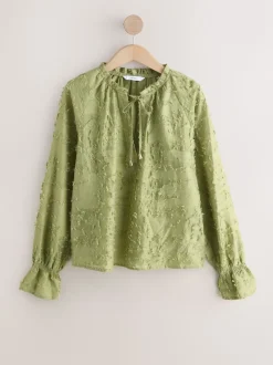 Vert olive - Chemisier Tufty en jacquard à manches longues