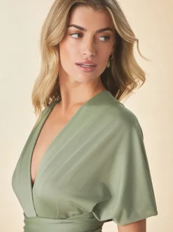 Vert olive - Robe longue de demoiselle d’honneur multicolore en jersey pour invitée de mariage