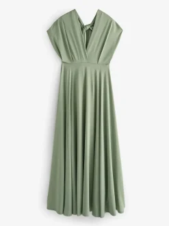 Vert olive - Robe longue de demoiselle d’honneur multicolore en jersey pour invitée de mariage