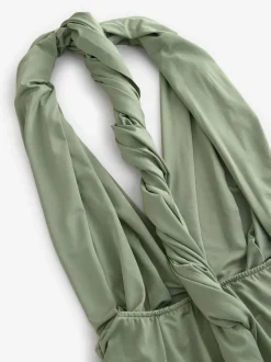 Vert olive - Robe longue de demoiselle d’honneur multicolore en jersey pour invitée de mariage