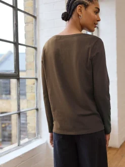 Vert olive - T-shirt à manches longues de cou d'équipage