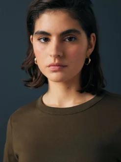 Vert olive - T-shirt à manches longues de cou d'équipage