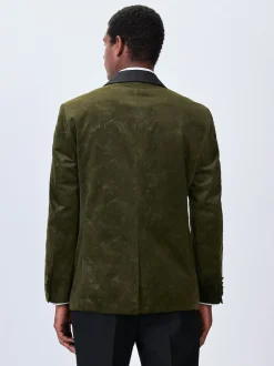 Vert olive motif paisley - Ajustement régulier - Blazer en velours à motifs