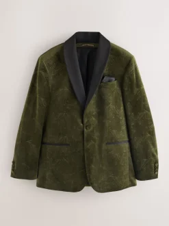 Vert olive motif paisley - Ajustement régulier - Blazer en velours à motifs