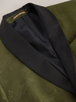 Vert olive motif paisley - Ajustement régulier - Blazer en velours à motifs