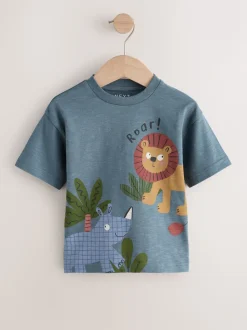 Vert Safari Animals - Lot de 3 t-shirts appliqués à manches courtes (3mois7ans)