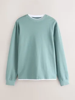 VERT SAUGE - T-shirt à manches longues avec faux col rond