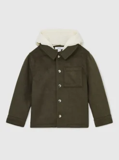 Vert sauge foncé - Surchemise Reiss Benjamin à capuche amovible en laine Blend