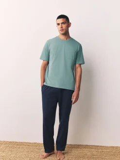 Vert sauge/gris ardoise - Ensemble de 2 pyjamas longs ouverts en jersey